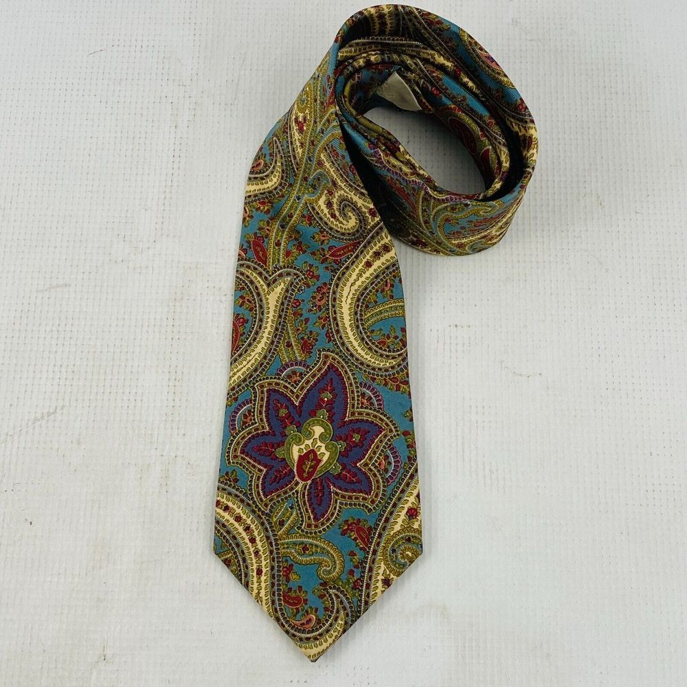 Vintage Anthime Mouley Paisley Tie Multicolor Blue‎ Silk